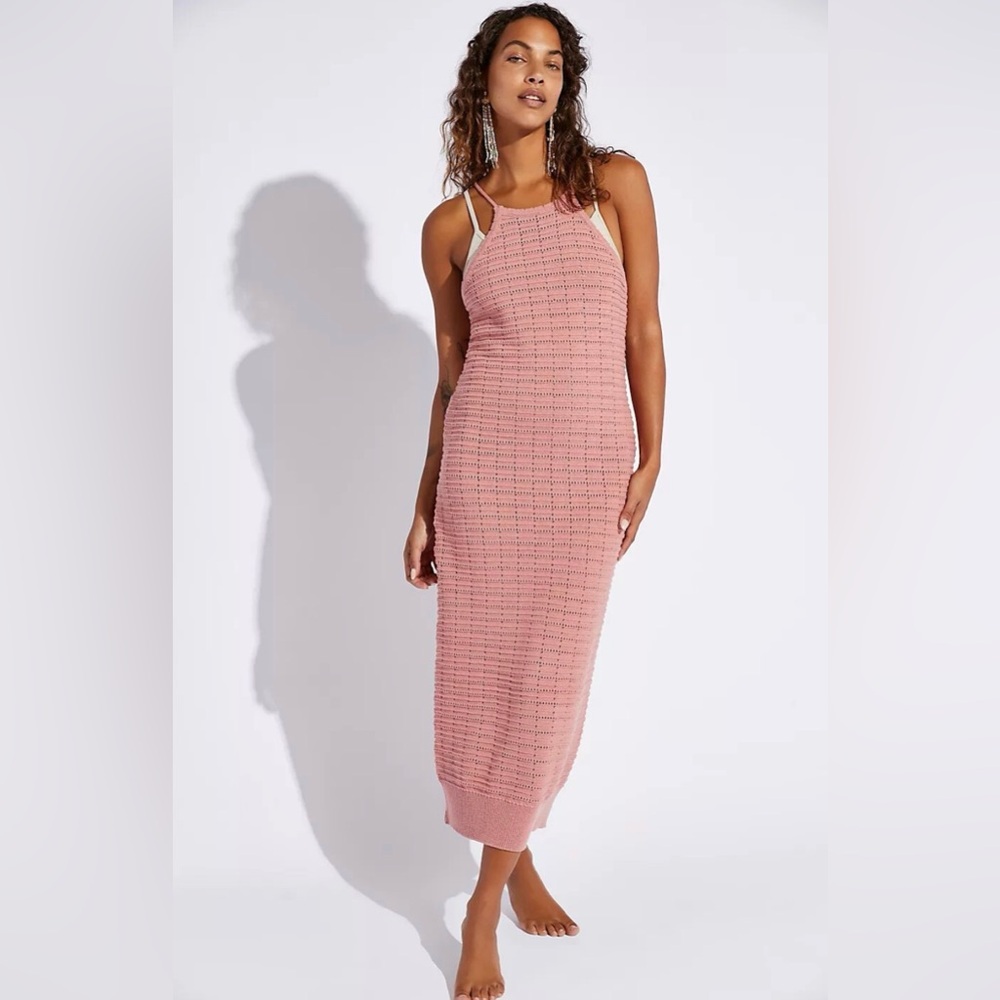 Free People Beach Mallorca Fauxchet Sweater Knit Midi Dress Rose Pink Size Small